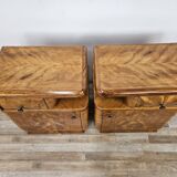 Art Decò bedside tables in blond walnut with drawer and shelf