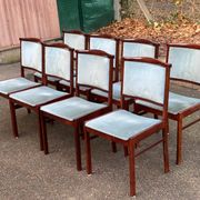 8 Scandinavian chairs in solid teak and blue velvet from the 1960s