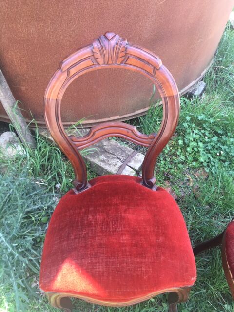 lot of 4 chairs Castle Chippendale, Louis XV late 1800s red velvet
