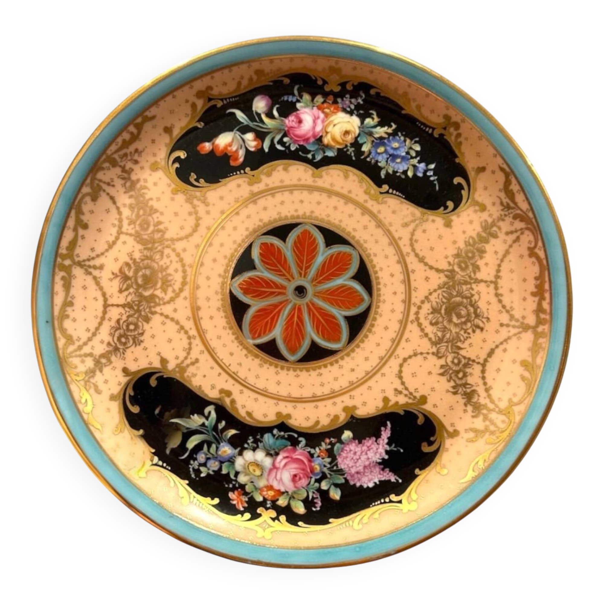 Large decorative plate in porcelain from Paris, polychrome decoration.