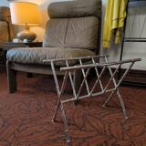 Chrome-plated brass magazine rack circa 1970