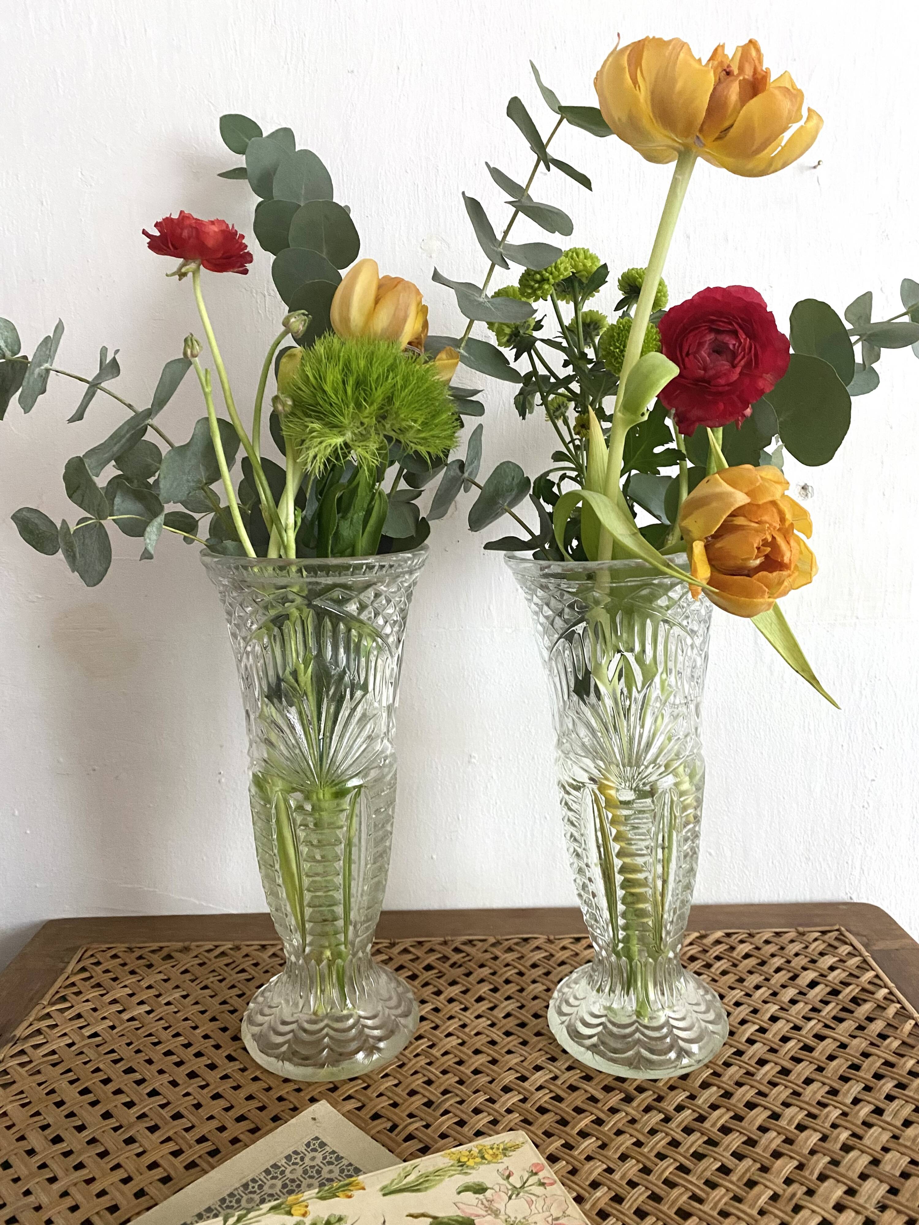 Pair of vintage molded glass vases