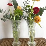 Paire de vases vintage en verre moulé