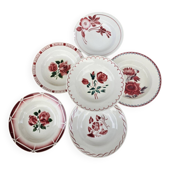 Deep plates x6 mismatched red