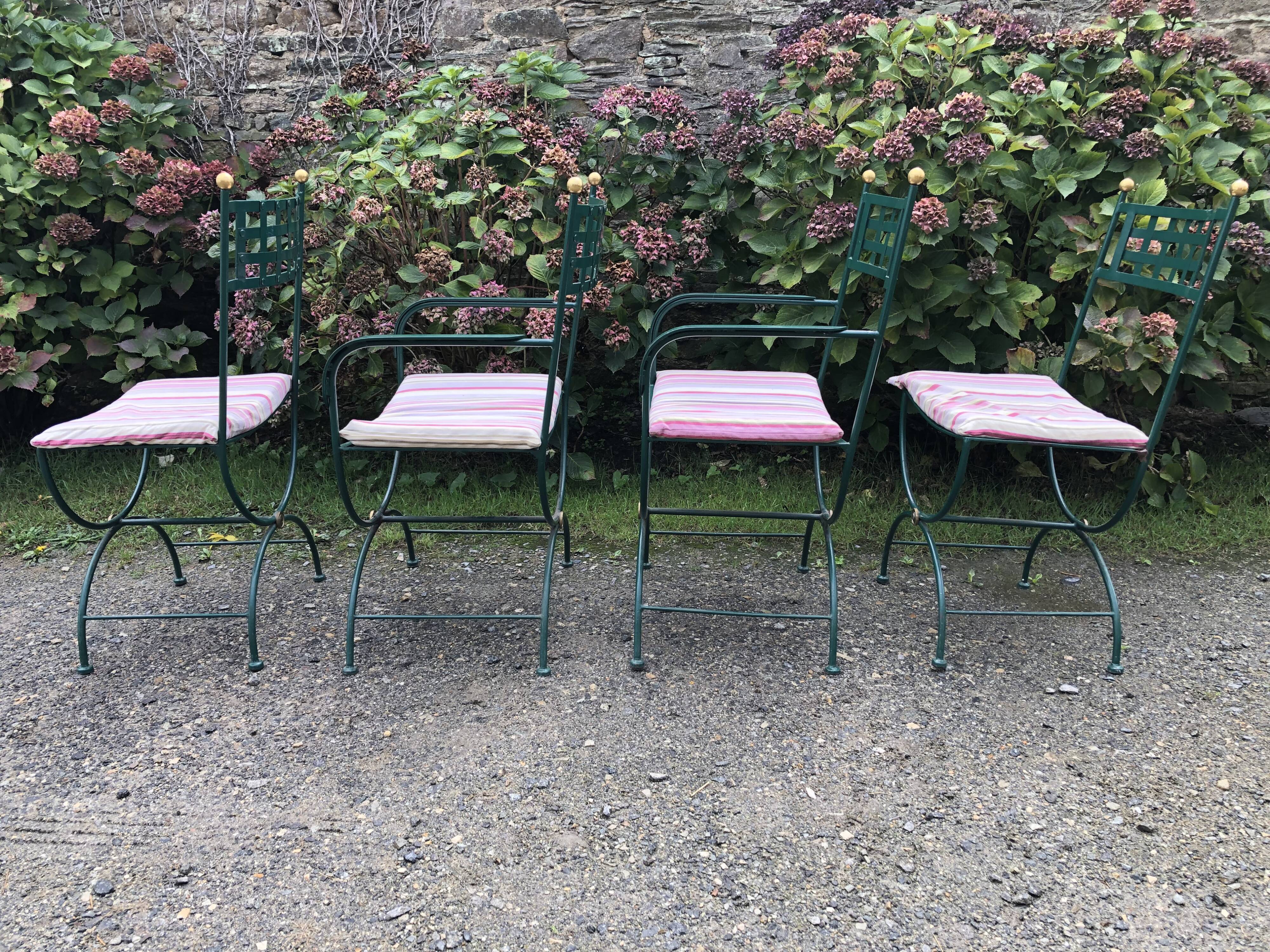 2 armchairs and 2 chairs in full wrought iron, handcrafted.