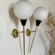 Pair of vintage brass and opaline wall lights