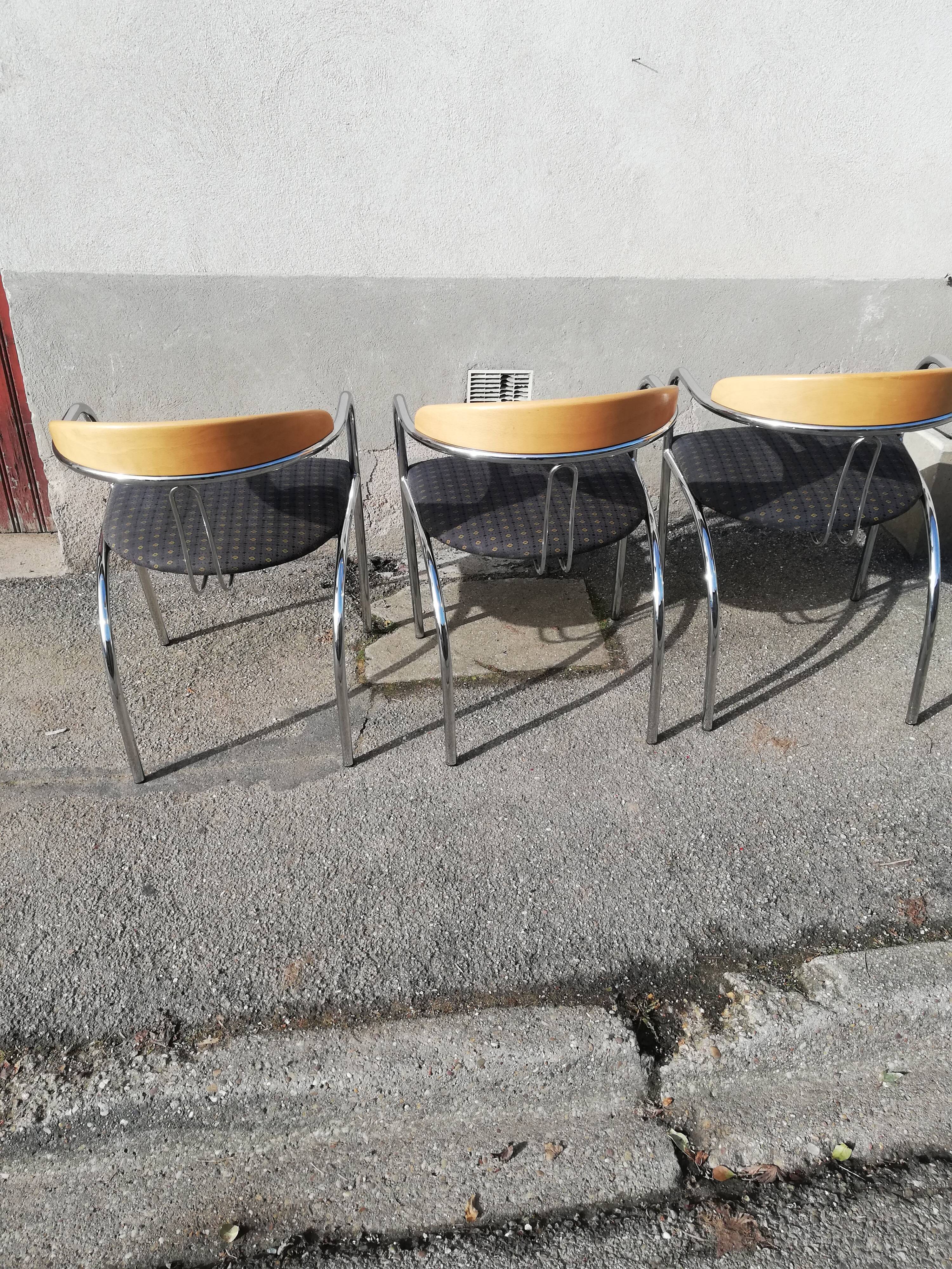 Set de 3 chaises vintage tissu bleu