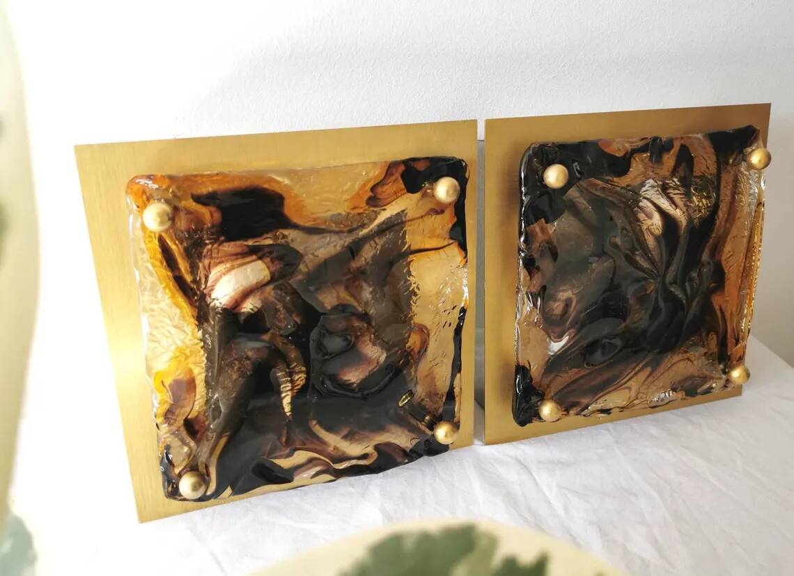 Set of 2 Murano Glass Wall Lamps by Toni Zuccheri for Venini, 1970s Italy