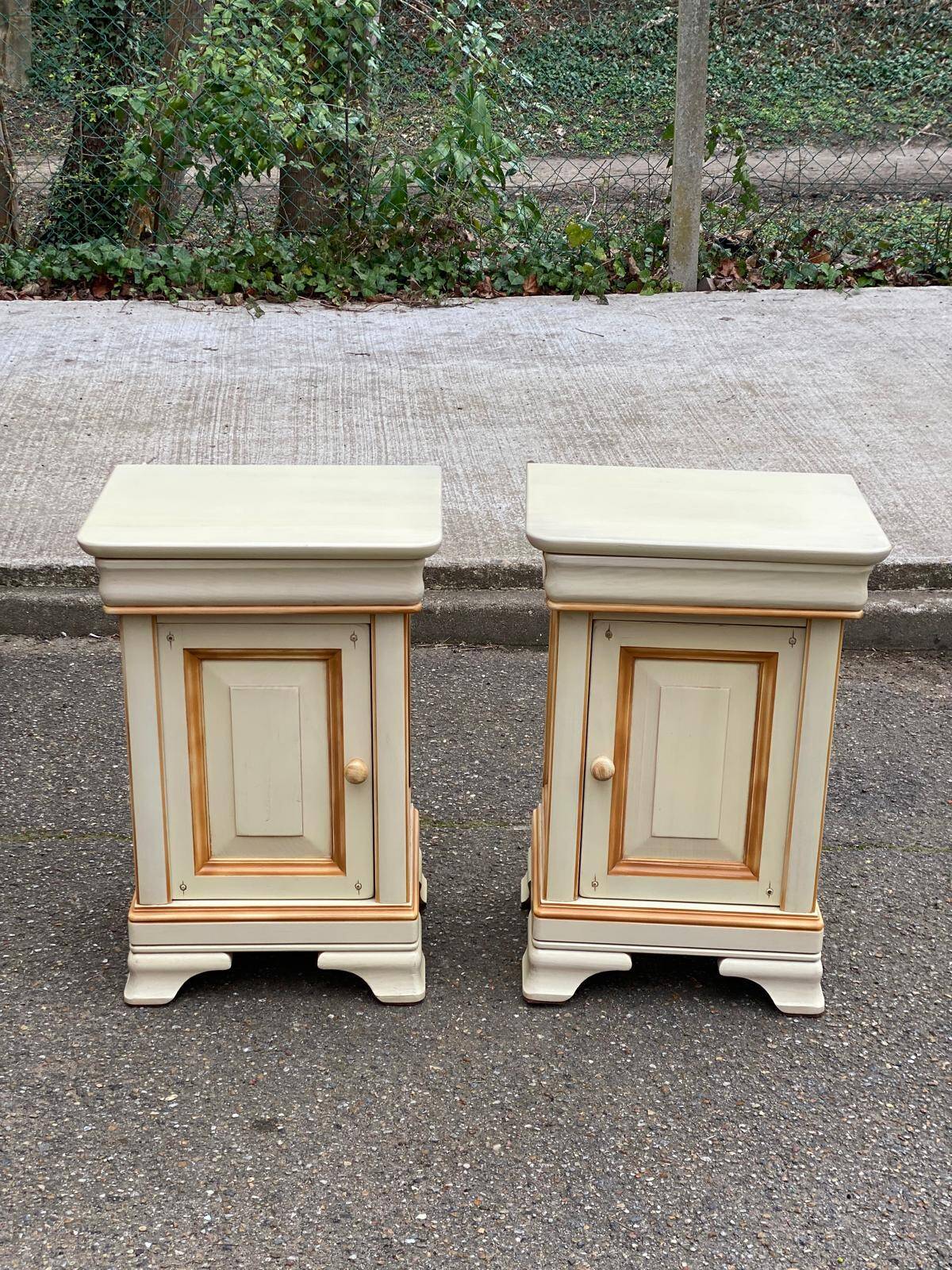 2 Louis Philippe bedside tables in solid beige wood.