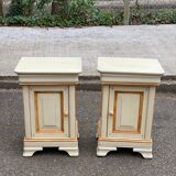 2 Louis Philippe bedside tables in solid beige wood.