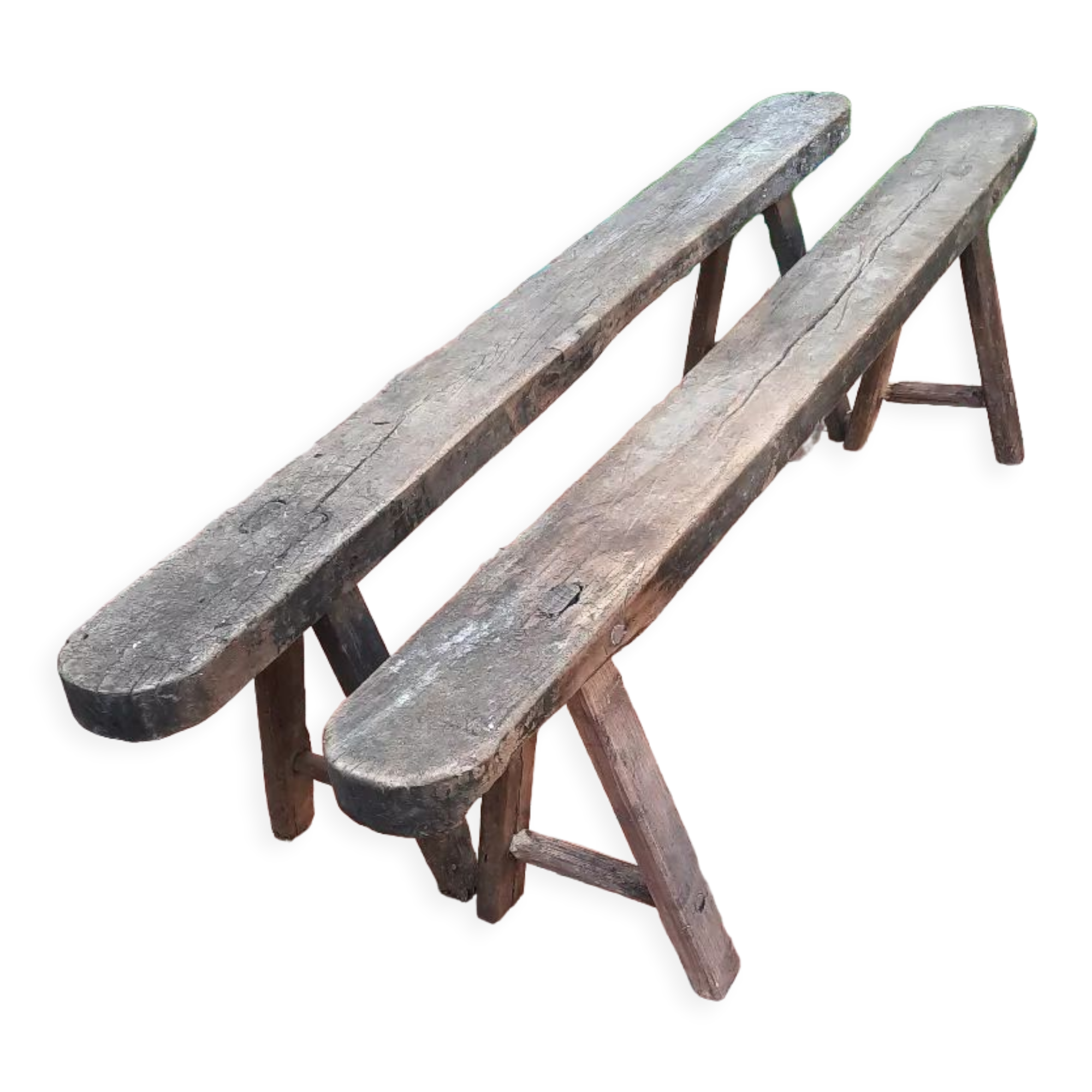Paire de bancs en bois