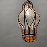 Pink Murano Glass Wrought Iron Light Pendant 1970’s