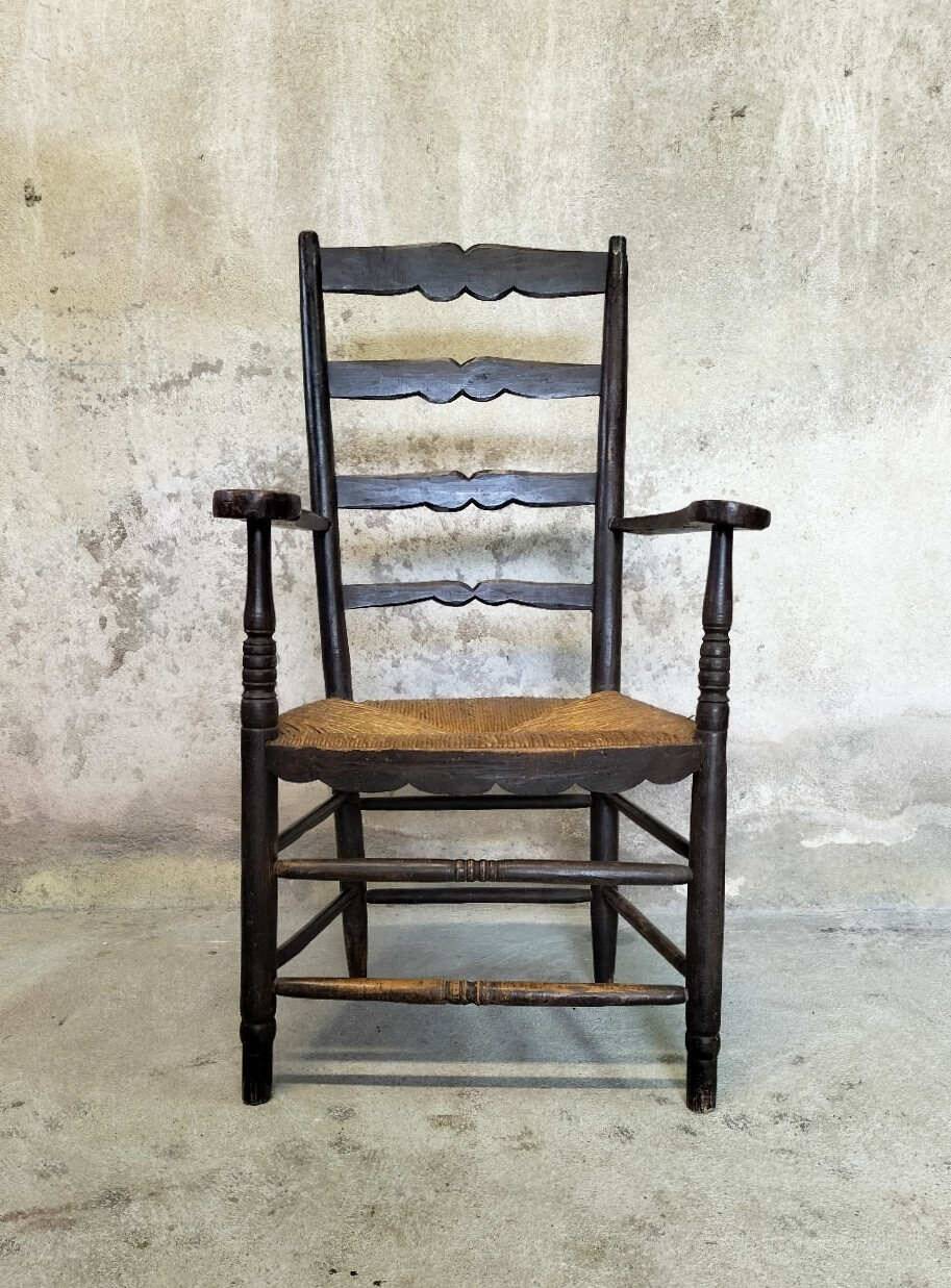 High back straw armchair