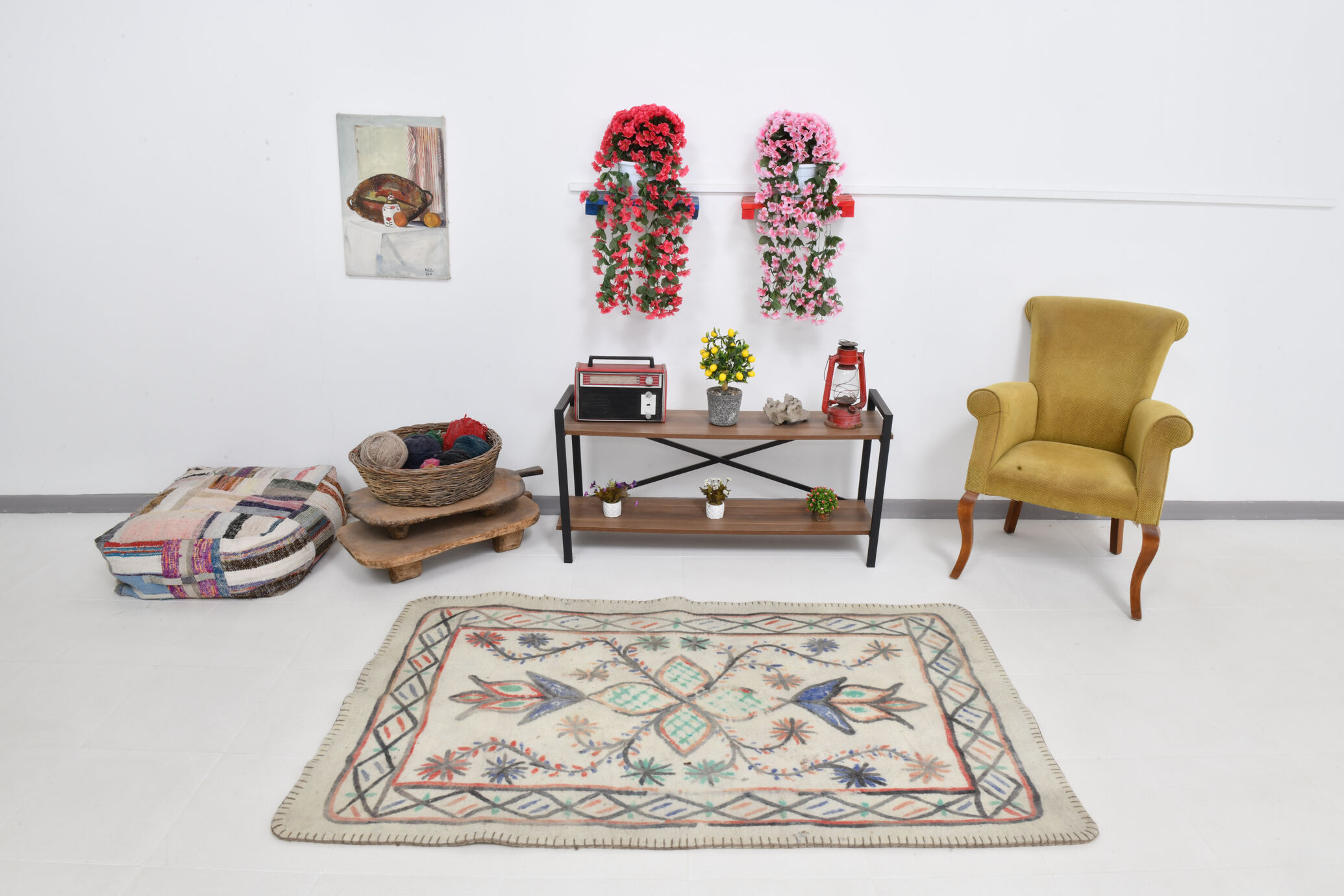 4x6 neutral handmade anatolian turkish rug,	115c192cm