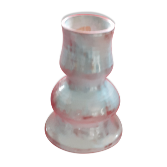 Candlestick in glazed sandstone, in the blue-green