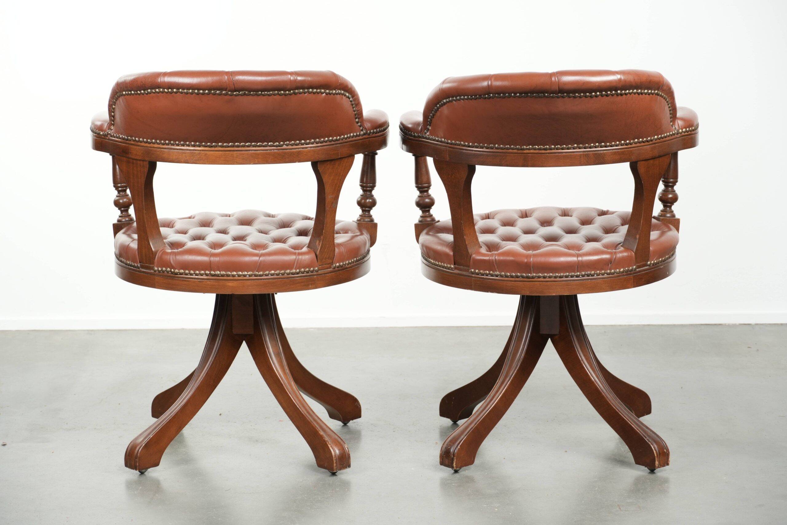 Set of 2 swivel cowhide English style chesterfield office chairs