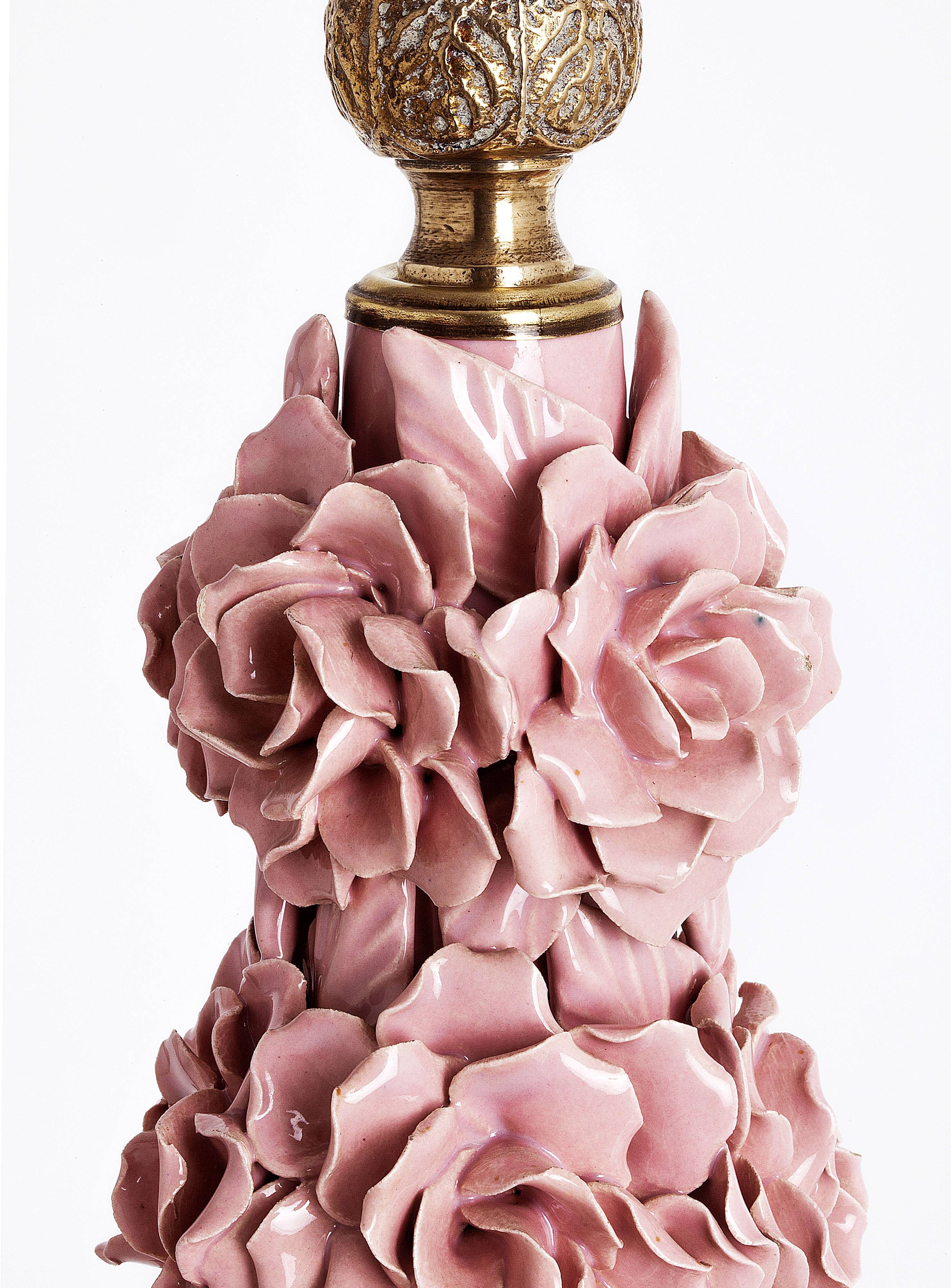 Large pink Manises lamp
