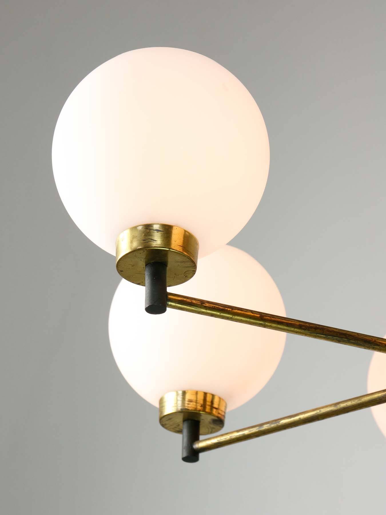 Mid-century Italian Brass and Opaline Chandelier