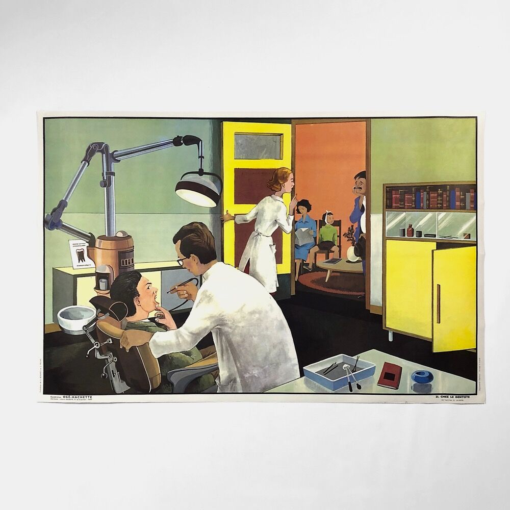 Educational poster "LA POSTE" and "CHEZ LE DENTISTE"