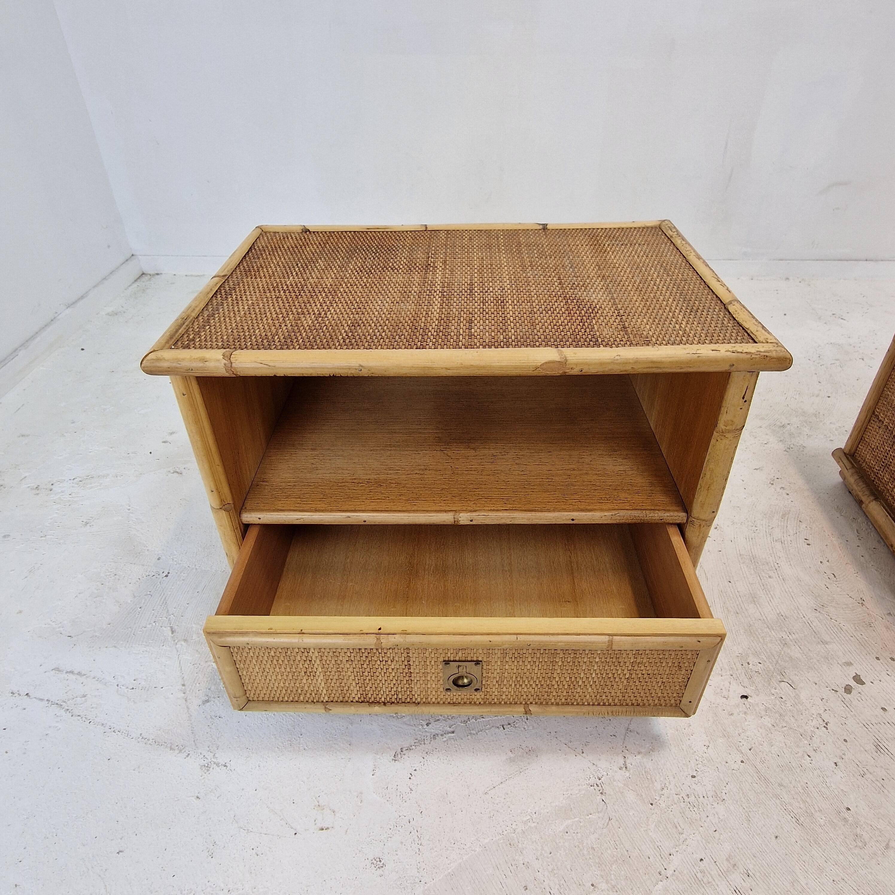 Bamboo and Rattan Pair of Bedside Tables Nightstands by Dal Vera, Italy 1970s