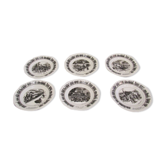 Set de 6 assiettes humoristiques sur le train Delarue-nouvellière Gien