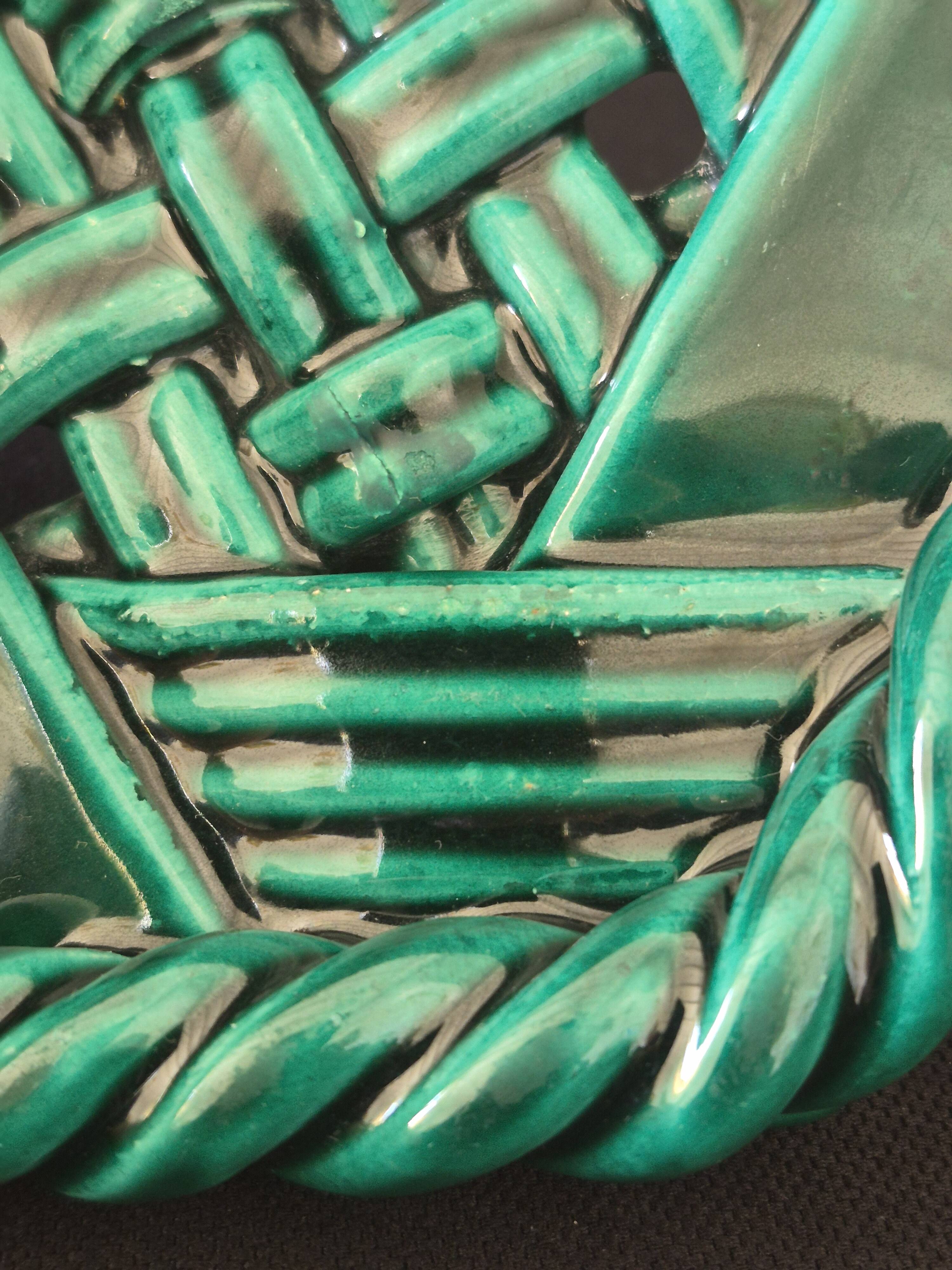 Varnished ceramic trivet from Vallauris and 2 bottle coasters.