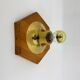 Vintage hexagonal wall lamp with pine wood and brass, 1970s