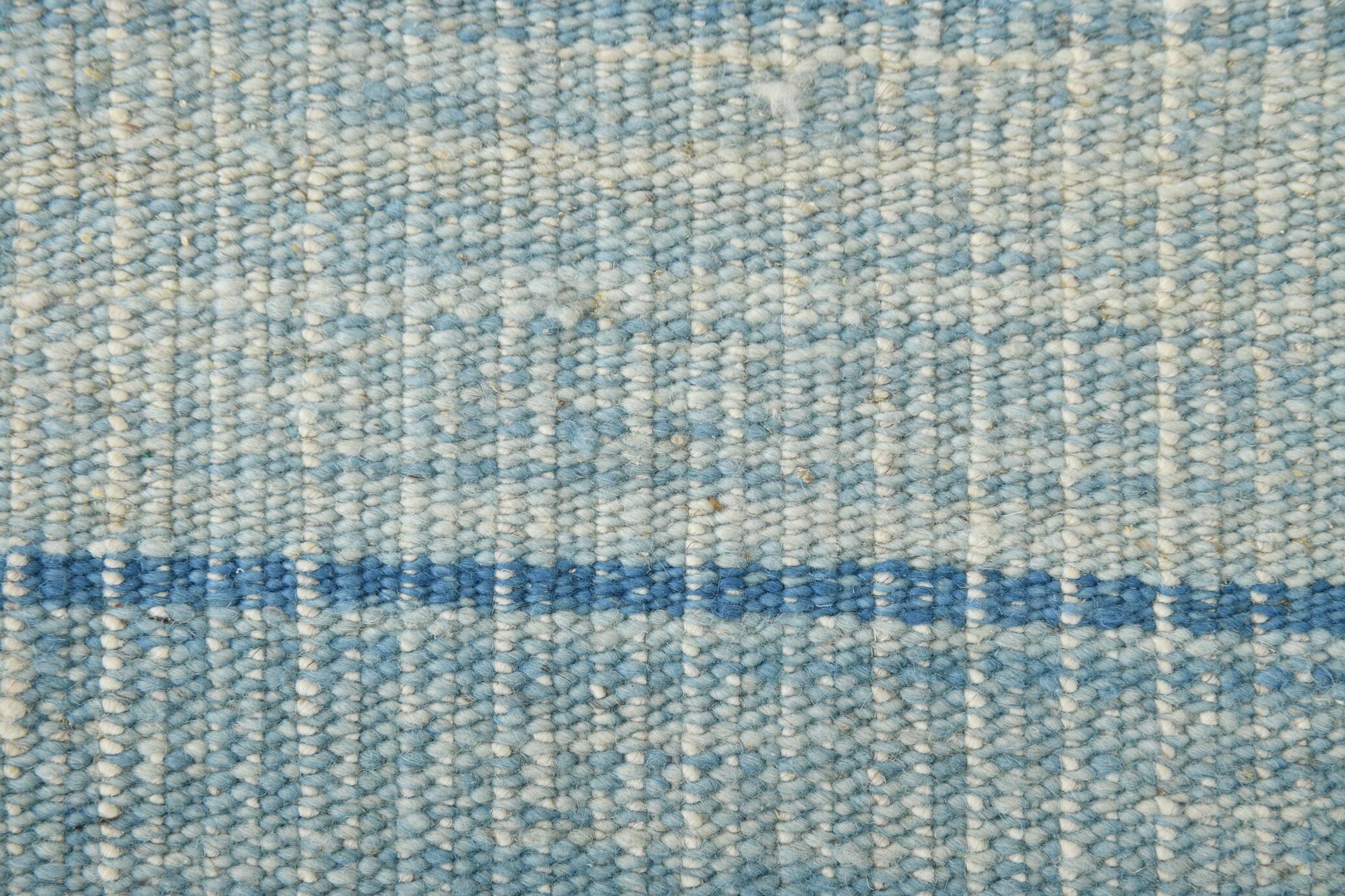 5x9 Blue & Beige Modern Kilim Rug, 147x288Cm