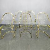 Set of 5 Gastone Rinaldi Brass Dining Chairs for Rima, Italy 1970s