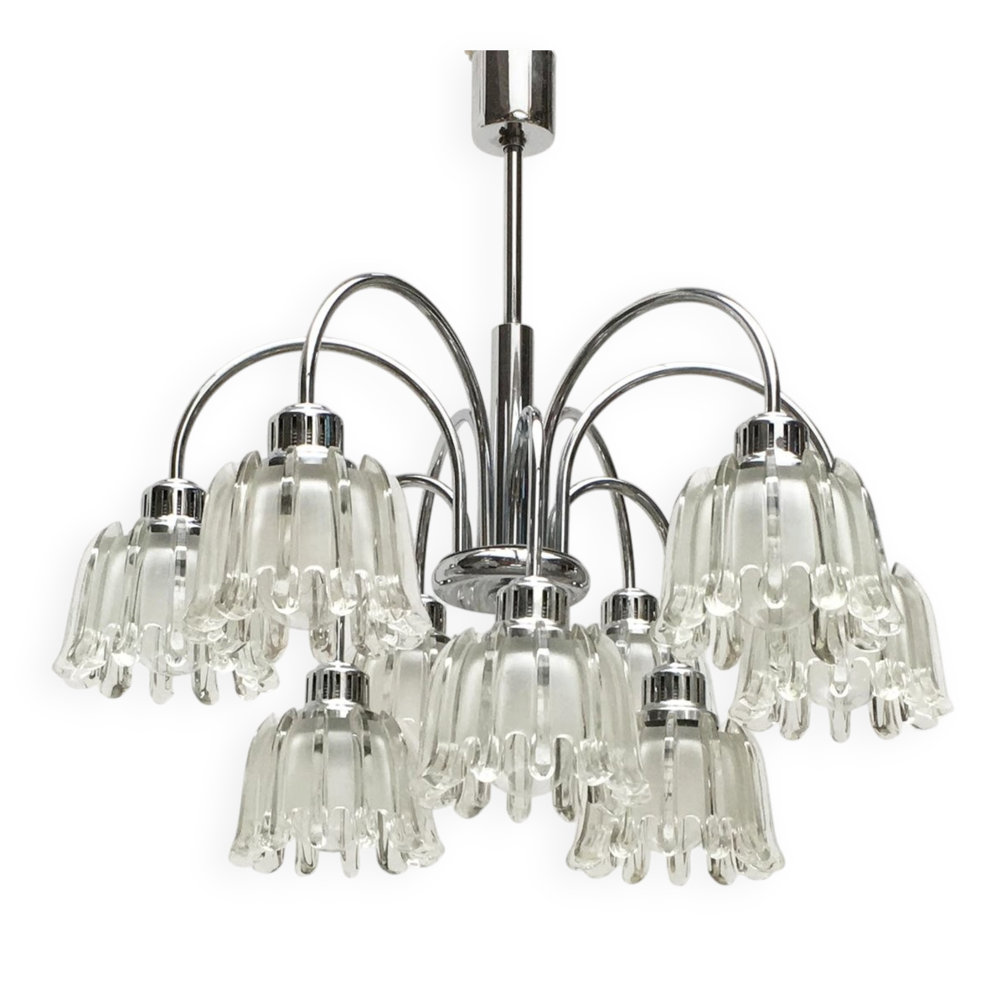 German type glass and metal chandelier 9471 by Richard Essig, 1970s.