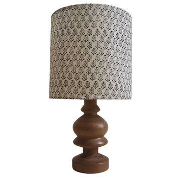 Wooden lamp with block print shade