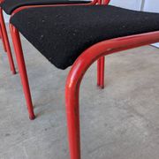 Set of 4 1970s Red & Black Metal Chair: Space Age Stackable Dining Chair