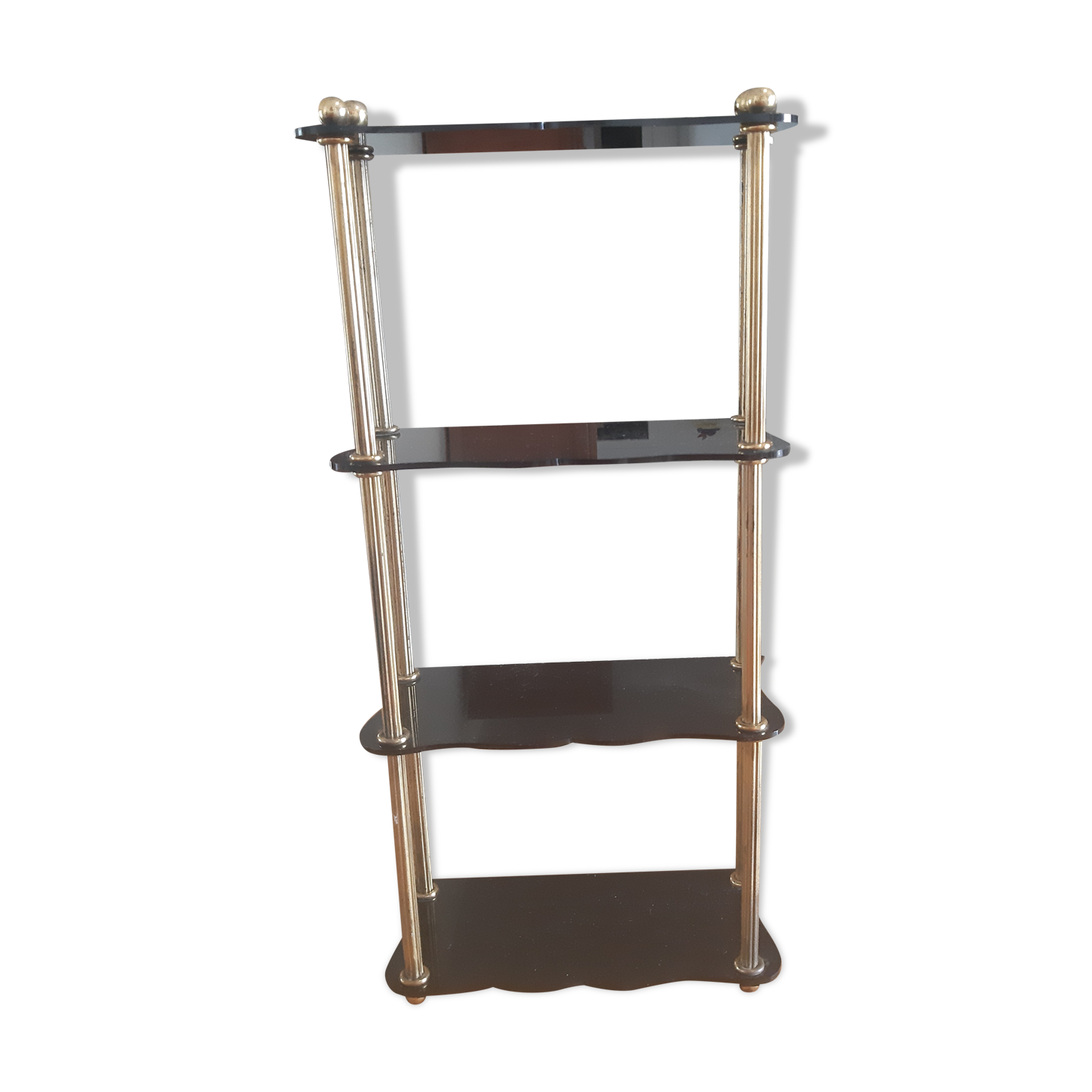 Vintage shelf of the 60s in golden metal and black plastic