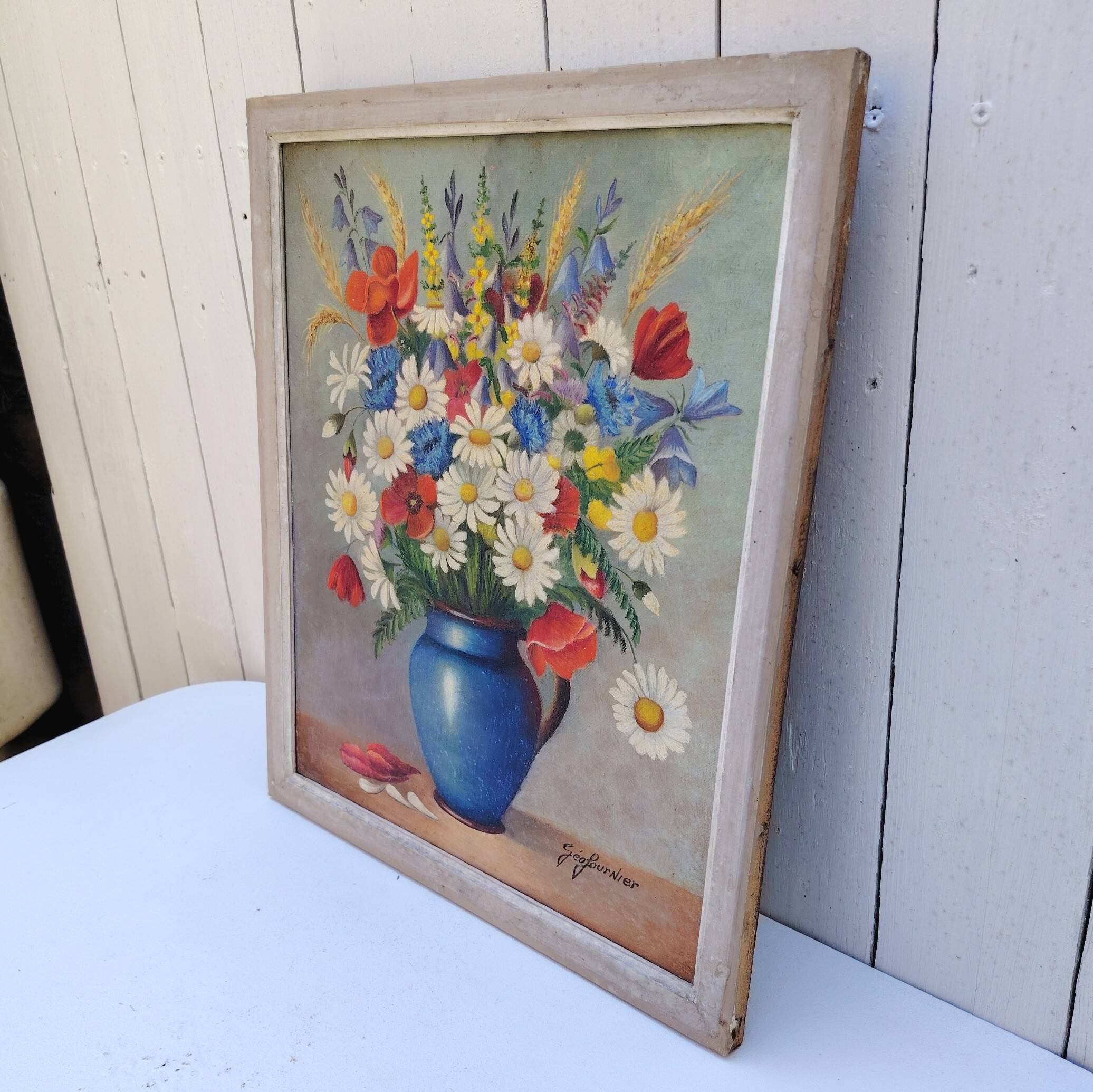 Oil on canvas still life Wild Flowers Géofournier