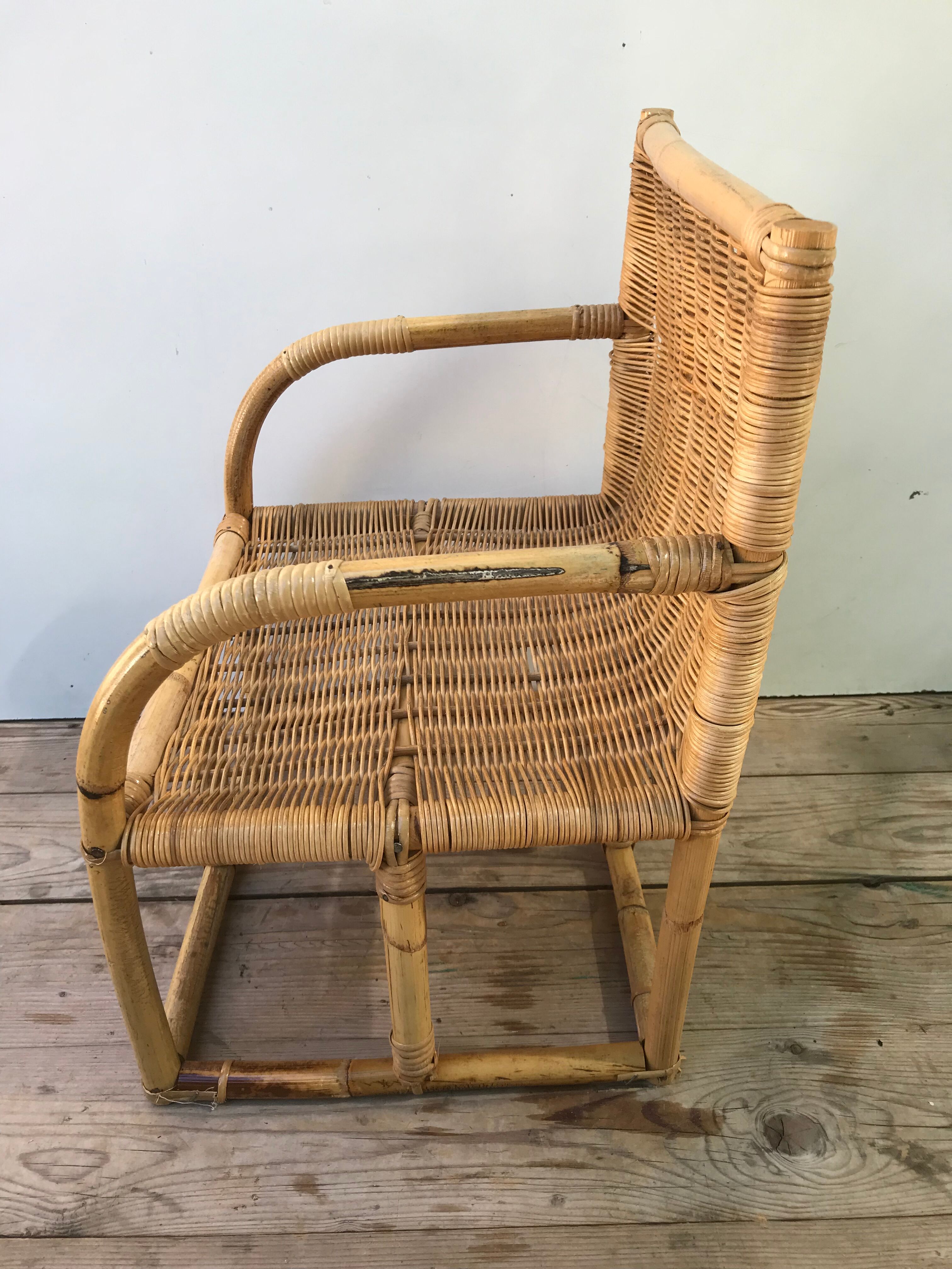 Ancient child rattan armchair 60s