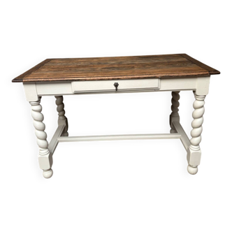 Table de ferme ou bureau en bois avec pieds colonnes