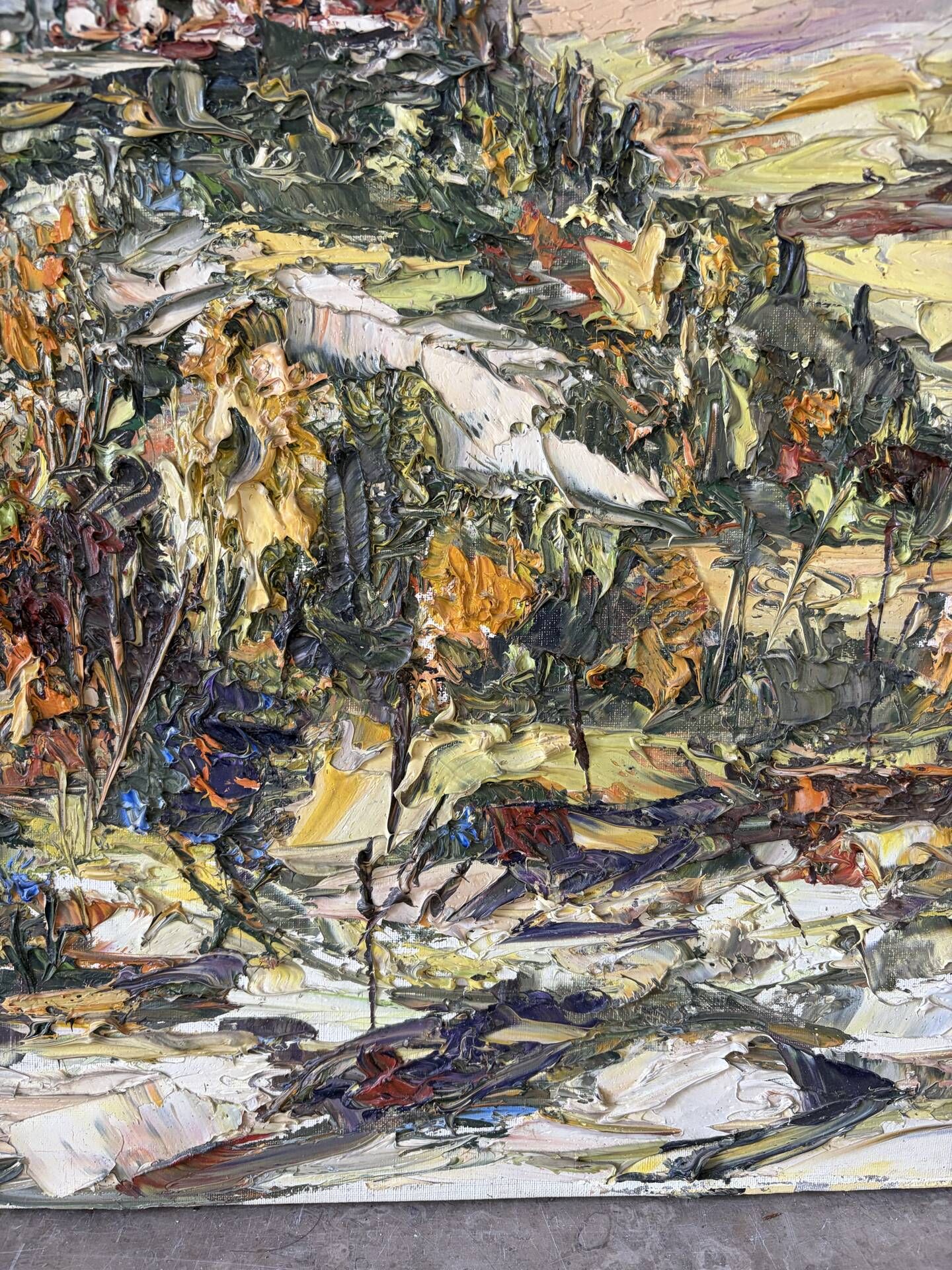 Provençal village landscape, knife oil painting signed René Lechair.