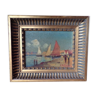 Oil on panel view marine