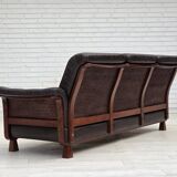 1970s, Scandinavian 3-seater sofa, furniture leather, teak wood legs.