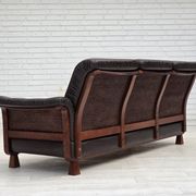 1970s, Scandinavian 3-seater sofa, furniture leather, teak wood legs.