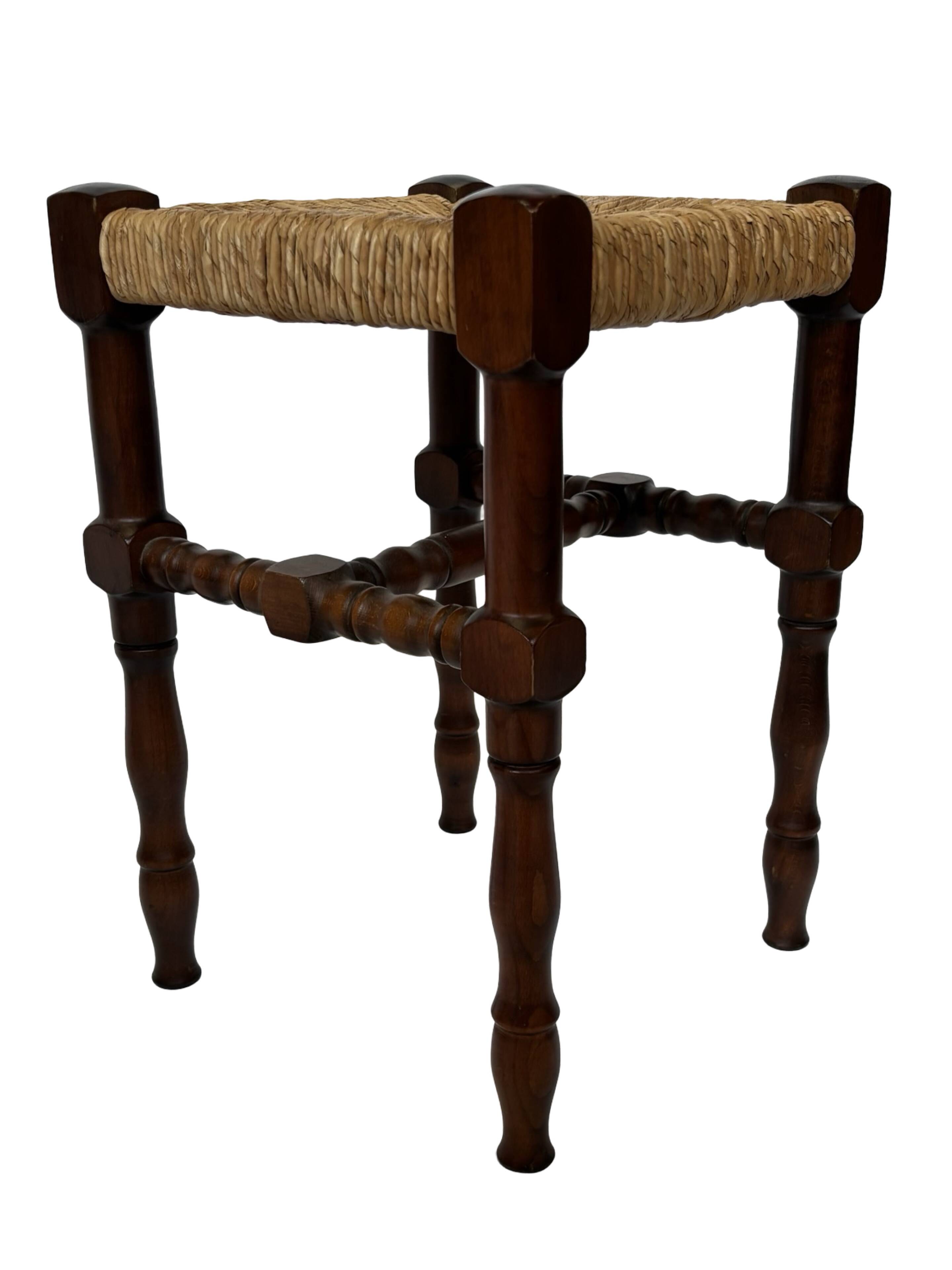 Tabouret vintage table d'appoint design brutaliste années 60 chêne foncé