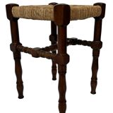 Tabouret vintage table d'appoint design brutaliste années 60 chêne foncé