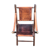 Boat chair folding in leather, bamboo and brass, 1930s