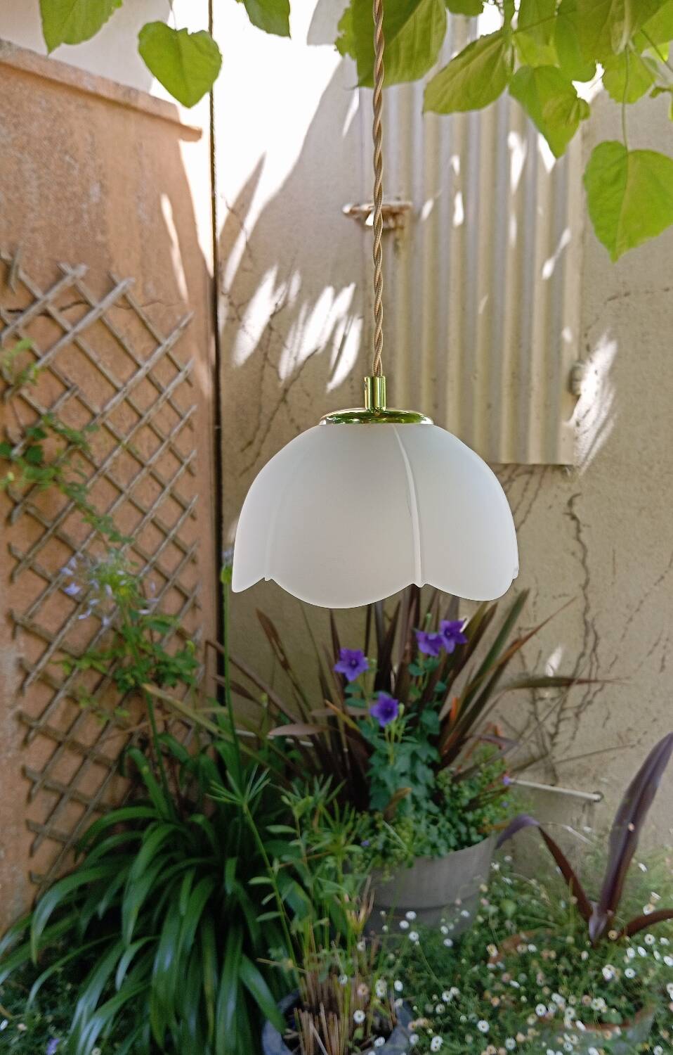 Lampe baladeuse verre dépoli blanc, vintage