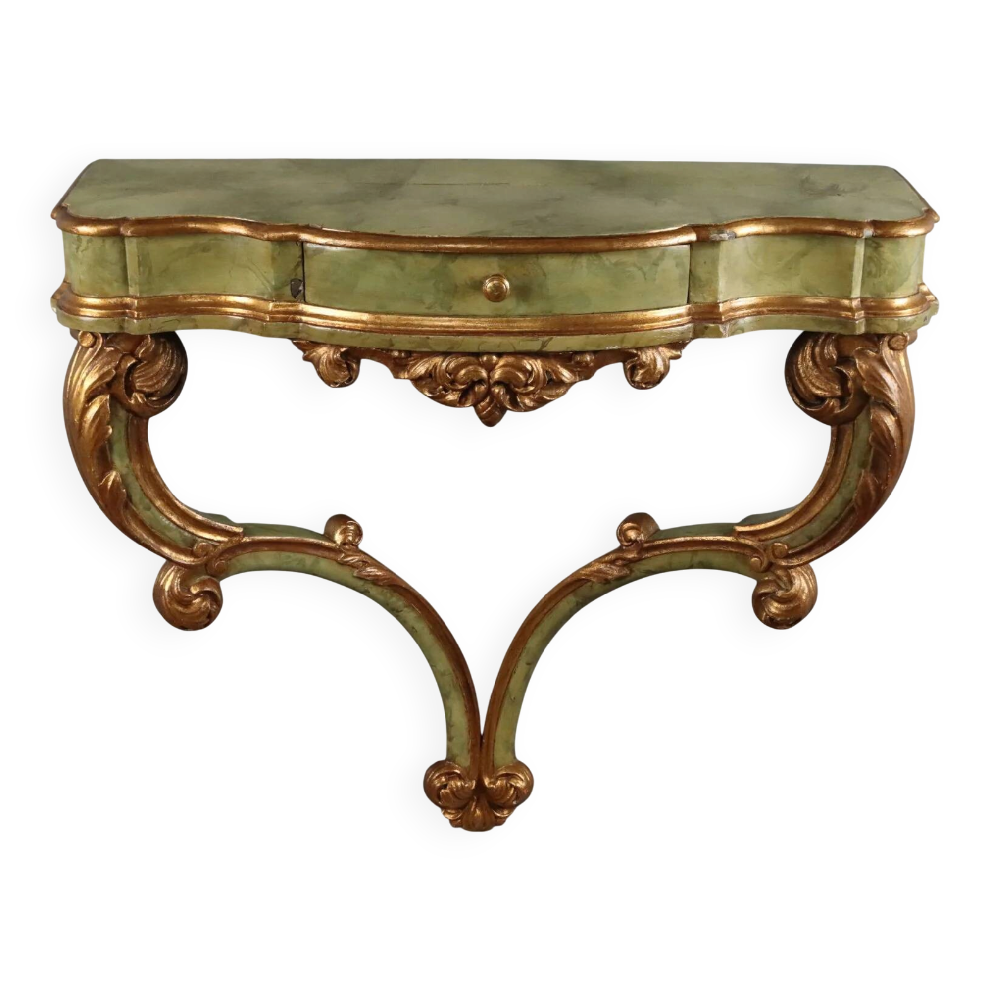 19th-century carved wooden drop-leaf console.