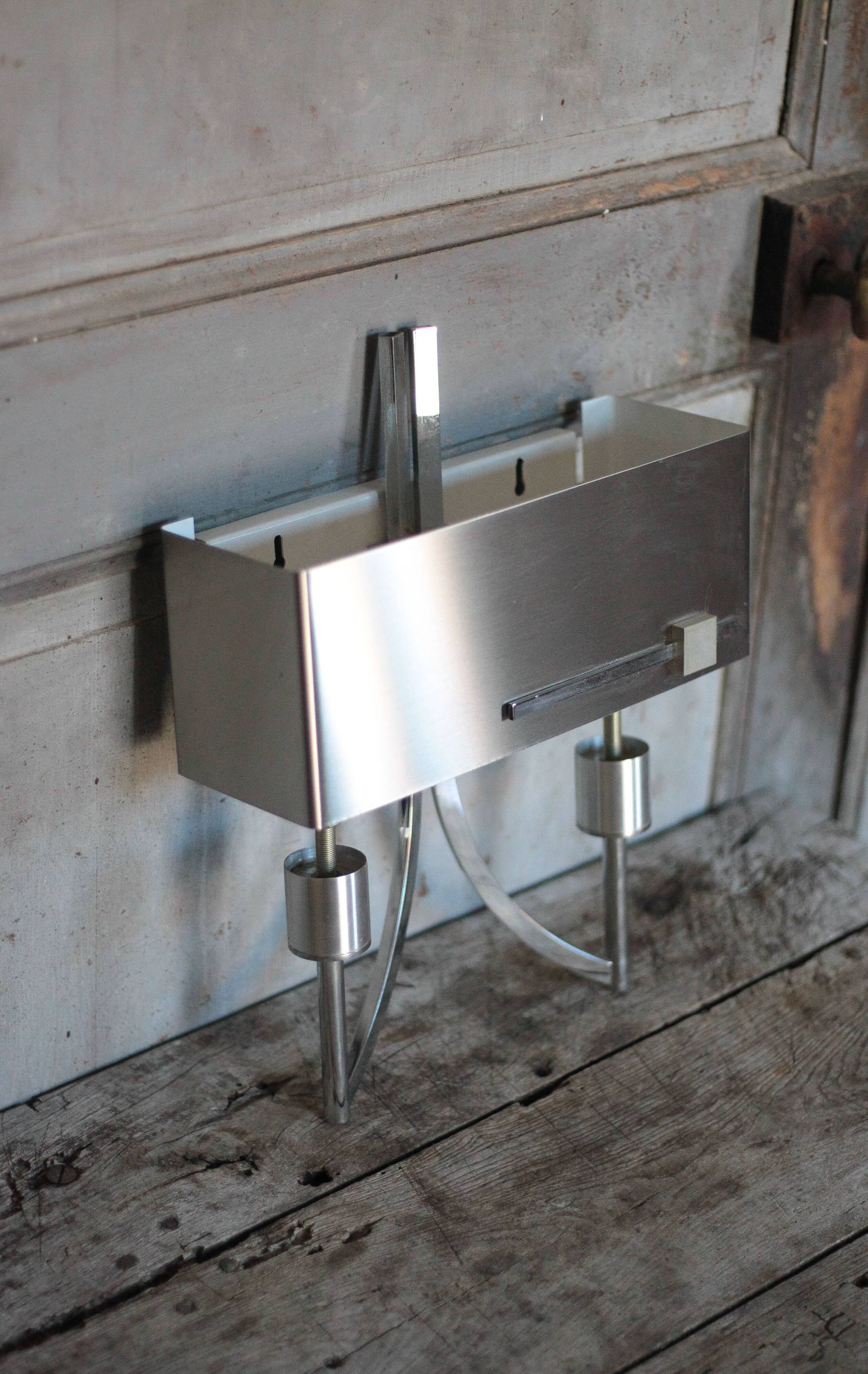 Vintage wall light, chrome steel wall light, Jean Gandelin wall light