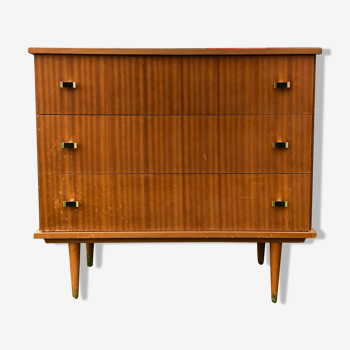 Commode pieds fuseau bois clair 1960