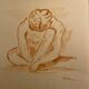 Signed painting monochrome watercolor female portrait "crouching study"