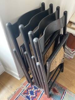Set of 4 folding chairs in canning and black wood 60s