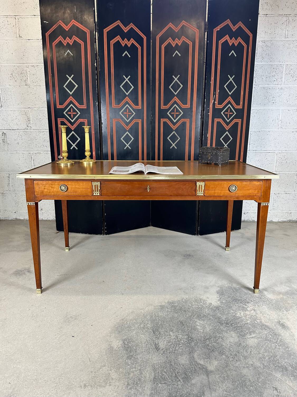 Directoire style flat desk in cherry wood